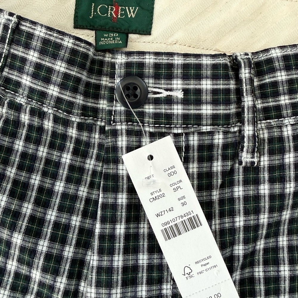 J. CREW 9" relaxed cotton short in seersucker plaid Men’s 30 NWT $110 - Picture 3 of 5